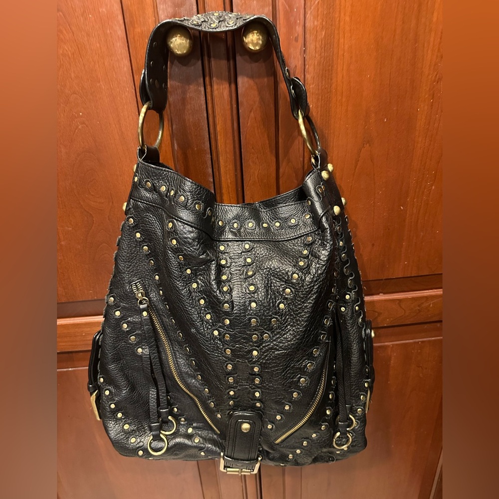 Genuine Leather stud hobo bag purse
